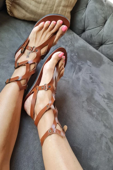 004 2025 Topukla Kadın Hakiki Deri Bodrum Sandalet - 10