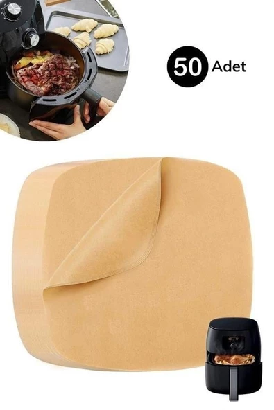 50 Adet Air Fryer Pişirme Kağıdı Tek Kullanımlık Yağ Su Geçirmez Yapışmaz Deliksiz Düz Kare Model - Resim 9