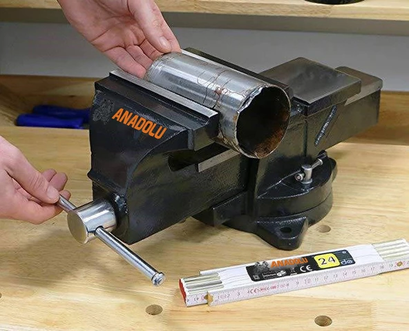 Anadolu Strong Büyük Boy 100mm 4 360 Dönerli Taban Dövme Çelik Sabit Tezgah Masa Mengenesi - 2