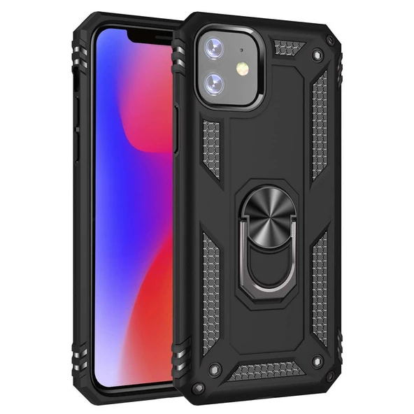Apple iPhone 11 Yüzüklü Tank Kılıf Siyah