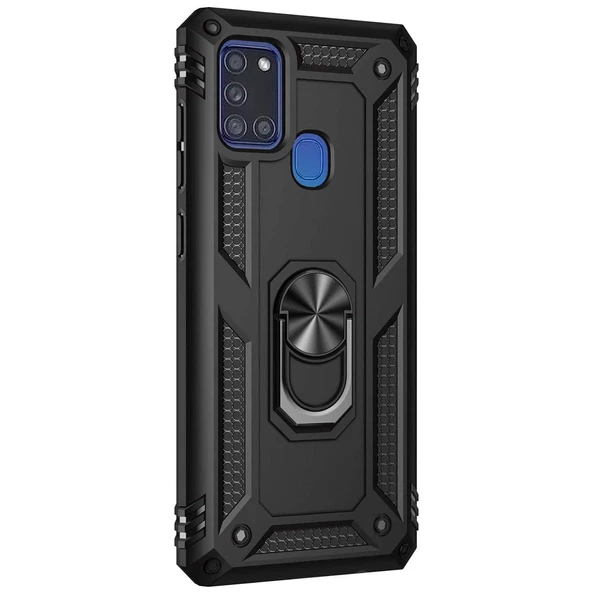 Samsung Galaxy A21S (A217F) Yüzüklü Tank Kılıf Siyah