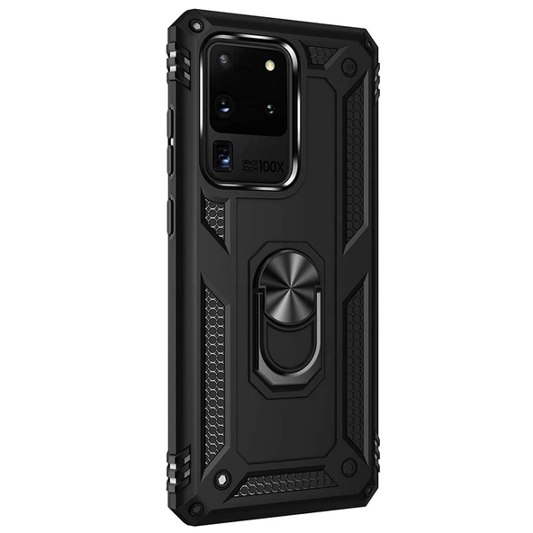 Samsung Galaxy S20 Ultra Yüzüklü Tank Kılıf Siyah