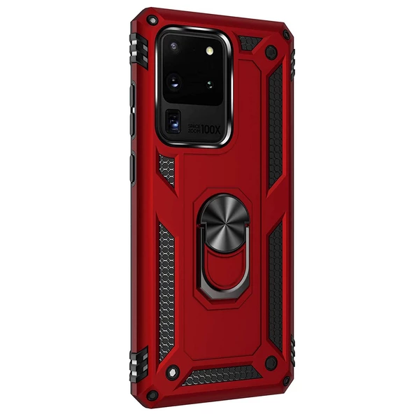 Samsung Galaxy S20 Ultra Yüzüklü Tank Kılıf Bordo