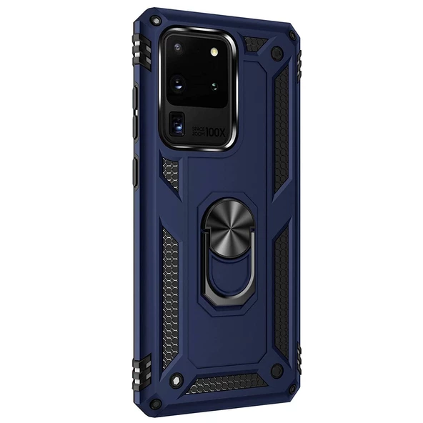 Samsung Galaxy S20 Ultra Yüzüklü Tank Kılıf Lacivert