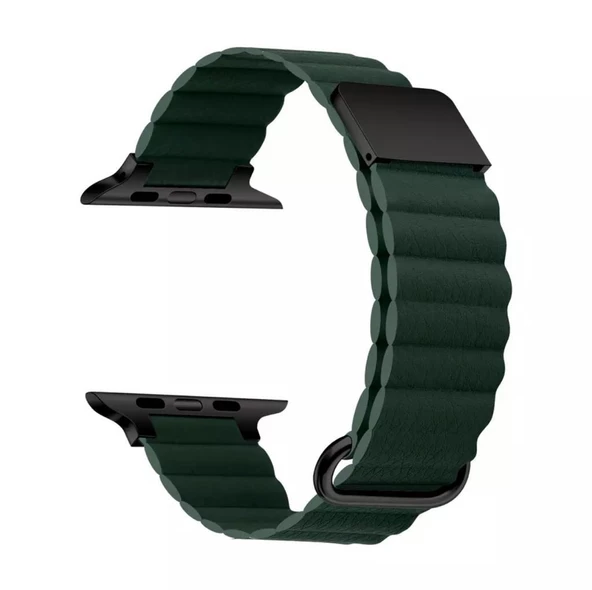 Apple Watch Uyumlu 2 3 4 5 6 7 8 Ultra Seri 42 / 44 / 45 / 49 MM Uyumlu Manyetik Baklalı Deri Kayış Kordon - 11