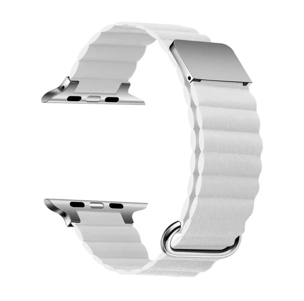 Apple Watch Uyumlu 2 3 4 5 6 7 8 Ultra Seri 42 / 44 / 45 / 49 MM Uyumlu Manyetik Baklalı Deri Kayış Kordon - 2