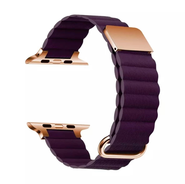 Apple Watch Uyumlu 2 3 4 5 6 7 8 Ultra Seri 42 / 44 / 45 / 49 MM Uyumlu Manyetik Baklalı Deri Kayış Kordon - 9