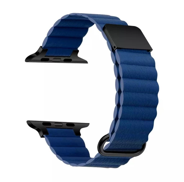Apple Watch Uyumlu 2 3 4 5 6 7 8 Ultra Seri 42 / 44 / 45 / 49 MM Uyumlu Manyetik Baklalı Deri Kayış Kordon - 7