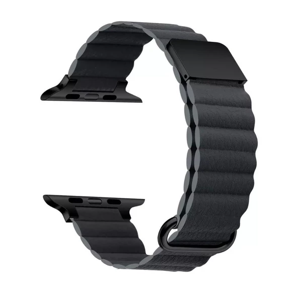 Apple Watch Uyumlu 2 3 4 5 6 7 8 Ultra Seri 42 / 44 / 45 / 49 MM Uyumlu Manyetik Baklalı Deri Kayış Kordon - 3