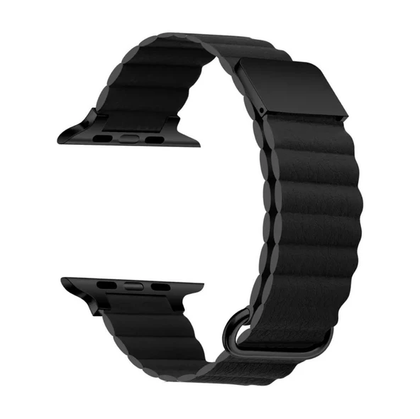 Apple Watch Uyumlu 2 3 4 5 6 7 8 Ultra Seri 42 / 44 / 45 / 49 MM Uyumlu Manyetik Baklalı Deri Kayış Kordon - 10