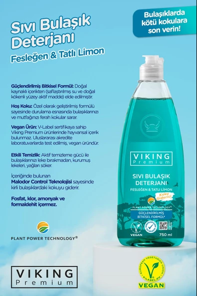 Viking Premium Bulaşık Deterjanı Fesleğen & Limon 750 ml 2 Adet - Resim 3