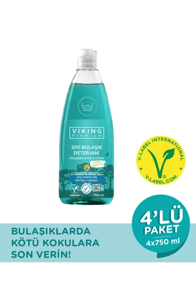 Viking Premium Bulaşık Deterjanı Fesleğen & Limon 750 ml 4 Adet