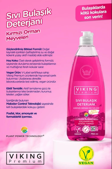 Viking Premium Bulaşık Deterjanı Orman Meyveleri 750 ml 1 Adet - Resim 2