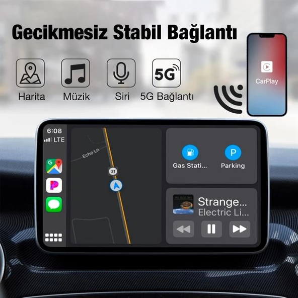 Polham Araç İçi İphone Cihazlar İçin Kablosuz Apple CAR PLAY Adaptörü, Wireless Carplay Çevirici - 2