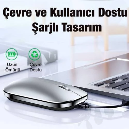 Polham Şarj Edilebilir Kablosuz Wireless Mouse Bluetooth Mouse 1000-1600 DPI Şarjlı Mouse - 3