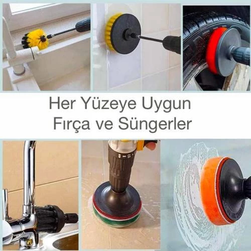Polham 22 Parça Koltuk, Duvar, Küvet Detaylı Temizlik İçin Matkap Fırçaları,Çok Amaçlı Temizlik Seti - 3