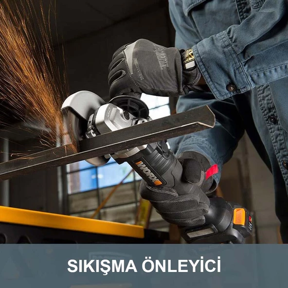 Worx Wx813 20Volt 4.0Ah. Li-İon Tek Akülü 115Mm Kömürsüz Profesyonel Şarjlı Avuç Taşlama - 8