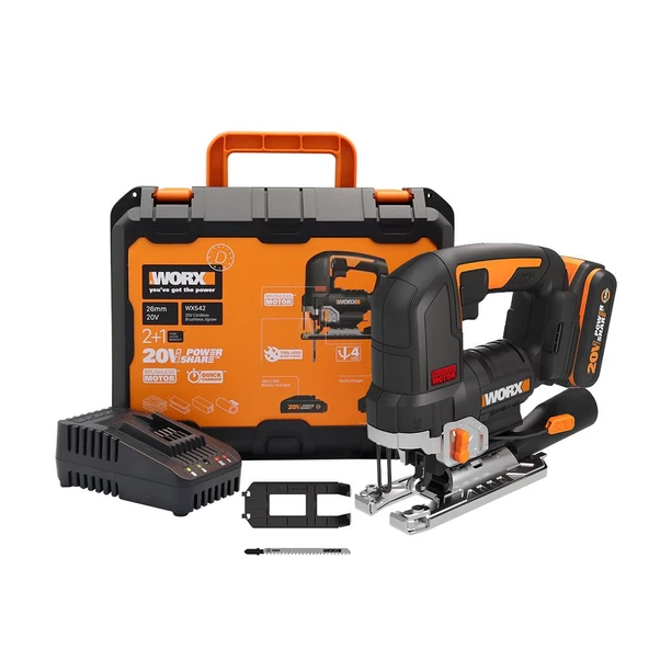 Worx Wx542 20Volt 2.5Ah. Li-İon Tek Akülü Profesyonel Kömürsüz Şarjlı Dekupaj Testere