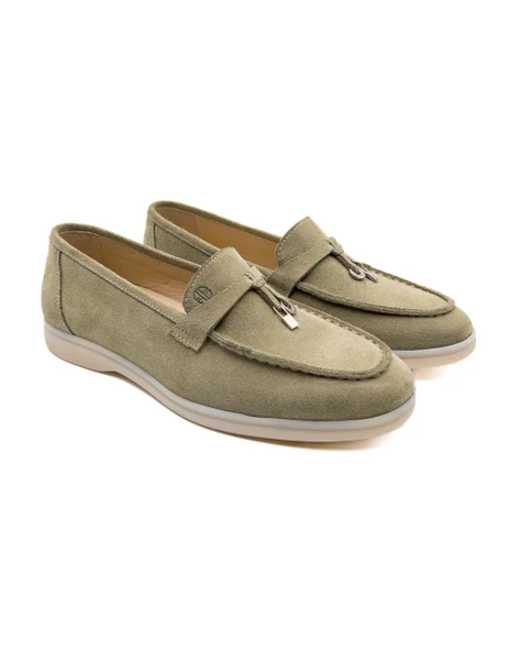 Meya Kadın Açık Yeşil Hakiki Süet Deri Loafer Ayakkabı - Resim 2