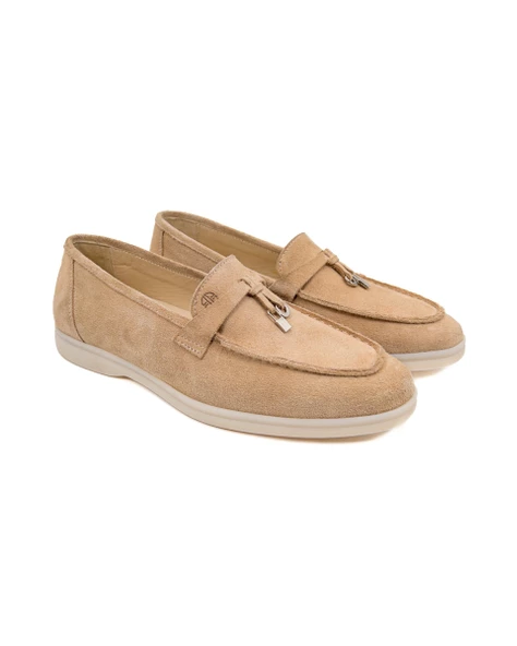 Meya Kadın Bej Pudra Hakiki Süet Deri Loafer Ayakkabı - 2