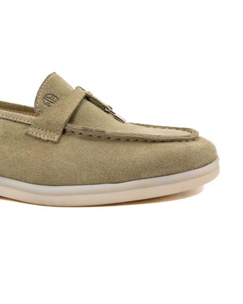 Meya Kadın Açık Yeşil Hakiki Süet Deri Loafer Ayakkabı - Resim 5