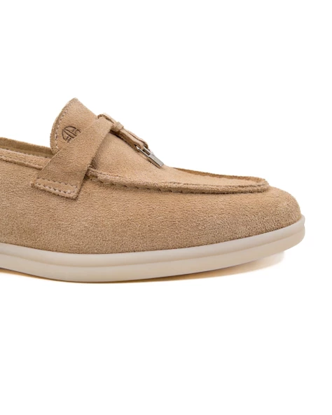 Meya Kadın Bej Pudra Hakiki Süet Deri Loafer Ayakkabı - 5