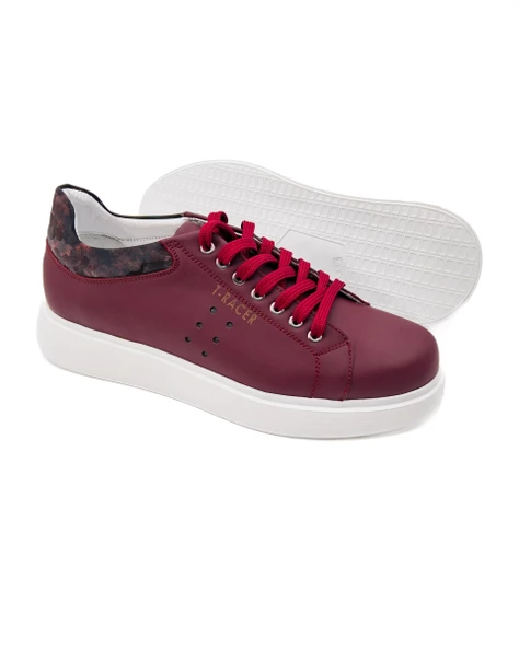 T-Racer Hakiki Deri Bordo Erkek Sneaker - 3