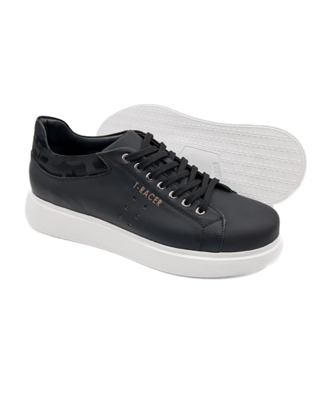 T-Racer Siyah Hakiki Deri Beyaz Taban Erkek Sneaker - 3
