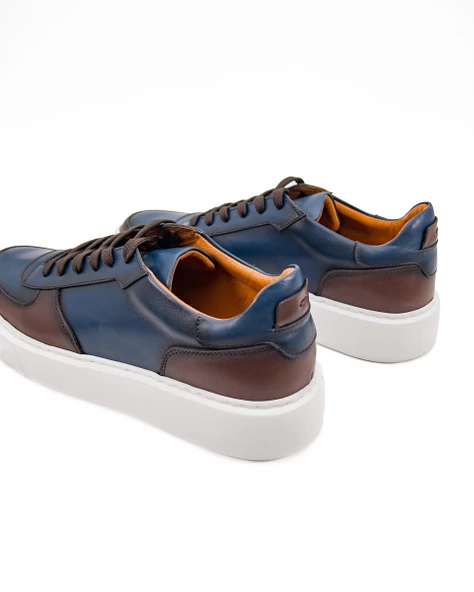 Tiger Lacivert Kahverengi Hakiki Deri Erkek Spor (Sneaker) Ayakkabı - Resim 5