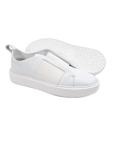 Eşsiz El Yapımı Shadow Beyaz Hakiki Deri Beyaz Taban Erkek Spor (Sneaker) Ayakkabı - Resim 3