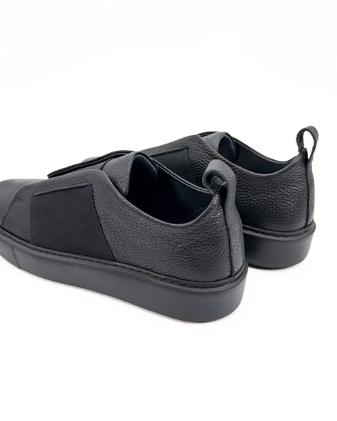 Eşsiz El Yapımı Shadow Siyah Hakiki Deri Siyah Taban Erkek Spor (Sneaker) Ayakkabı - Resim 5
