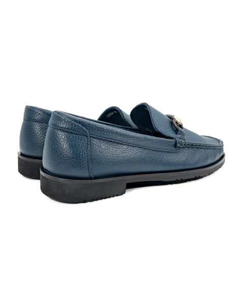Eşsiz El Yapımı Louvre Lacivert Hakiki Deri Erkek Loafer Ayakkabı - 4