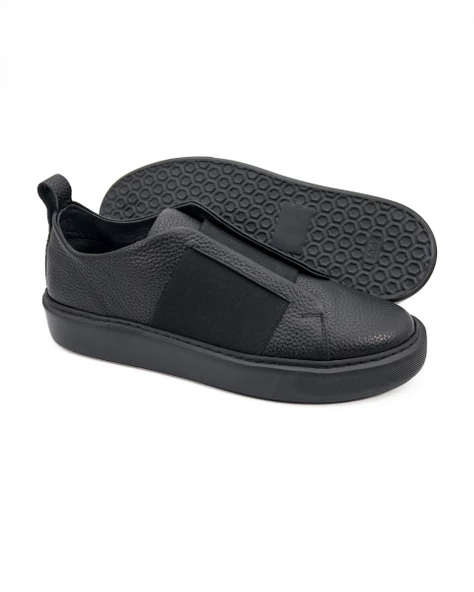 Eşsiz El Yapımı Shadow Siyah Hakiki Deri Siyah Taban Erkek Spor (Sneaker) Ayakkabı - Resim 3