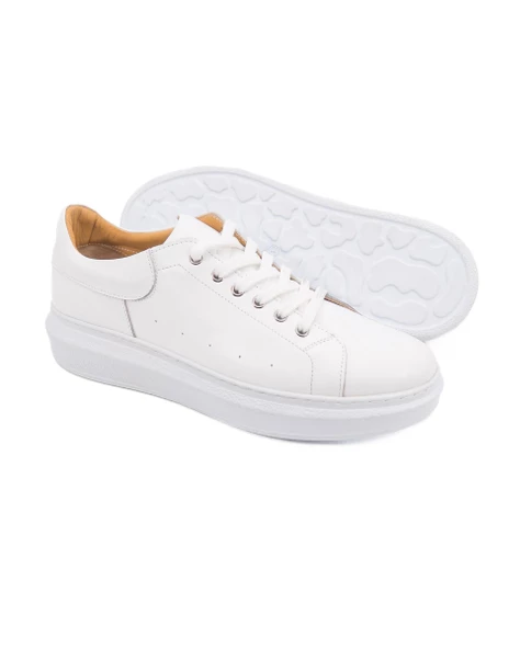 Eşsiz El Yapımı Strada Beyaz Hakiki Deri Erkek Spor (Sneaker) Ayakkabı - 3