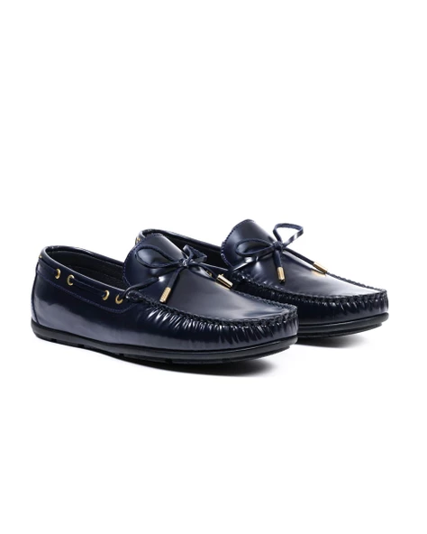 Eşsiz El Yapımı Xanthos Lacivert Hakiki Deri Erkek Loafer Ayakkabı - 2