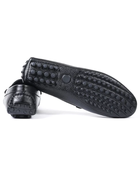 Eşsiz El Yapımı Sümela Siyah Hakiki Deri Erkek Loafer Ayakkabı - Resim 3