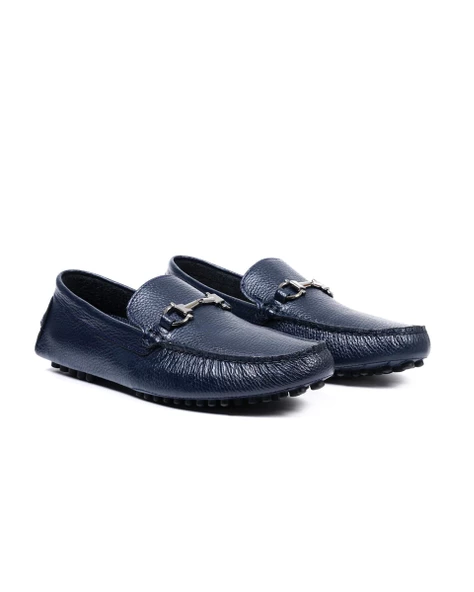 Eşsiz El Yapımı Sümela Lacivert Hakiki Deri Erkek Loafer Ayakkabı - Resim 2