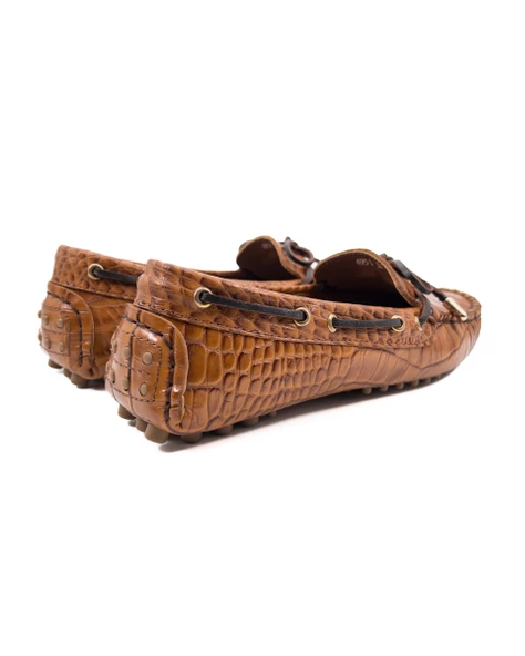 Eşsiz El Yapımı Patara Kadın Taba Kroko Desenli Hakiki Deri Loafer Ayakkabı - 4