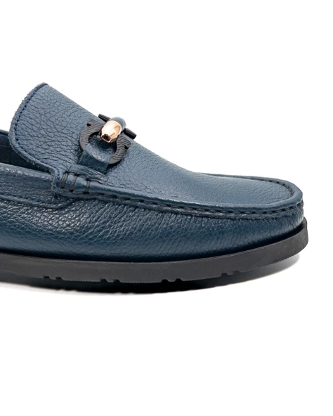 Eşsiz El Yapımı Louvre Lacivert Hakiki Deri Erkek Loafer Ayakkabı - 5