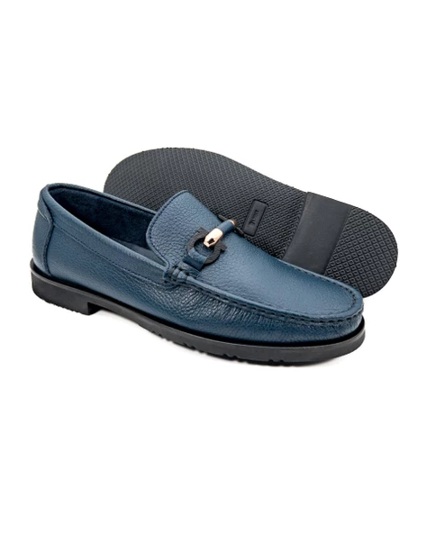 Eşsiz El Yapımı Louvre Lacivert Hakiki Deri Erkek Loafer Ayakkabı - 3