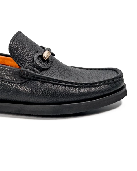 Eşsiz El Yapımı Louvre Siyah Hakiki Deri Erkek Loafer Ayakkabı - Resim 5