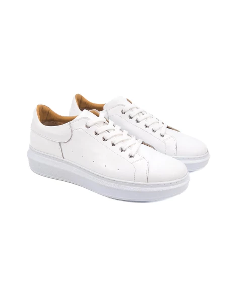 Eşsiz El Yapımı Strada Beyaz Hakiki Deri Erkek Spor (Sneaker) Ayakkabı - 2