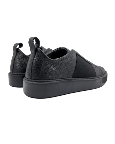 Eşsiz El Yapımı Shadow Siyah Hakiki Deri Siyah Taban Erkek Spor (Sneaker) Ayakkabı - Resim 4