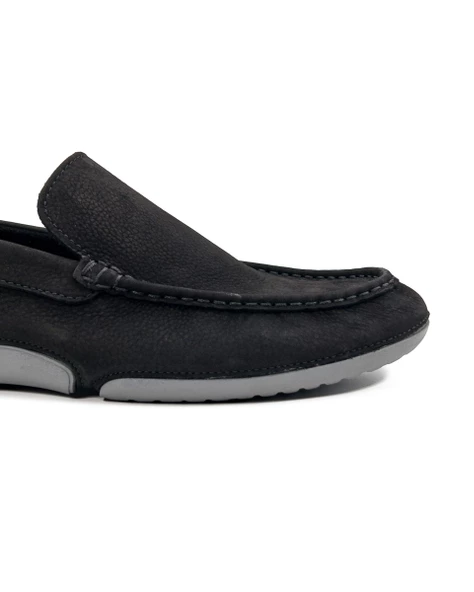 Eşsiz El Yapımı Olympos Siyah Nubuk Hakiki Deri Erkek Loafer Ayakkabı - 5