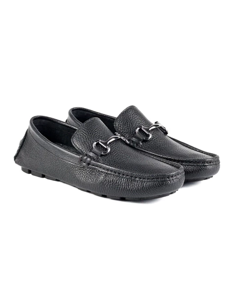 Eşsiz El Yapımı Troya Siyah Hakiki Deri Erkek Loafer Ayakkabı - Resim 2