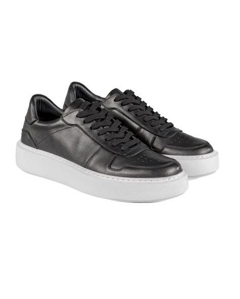 Eşsiz El Yapımı Rush Siyah Hakiki Deri Beyaz Taban Erkek Spor (Sneaker) Ayakkabı - 2