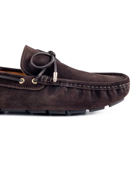 Eşsiz El Yapımı Zeugma Kahve Hakiki Süet Deri Erkek Loafer Ayakkabı - Resim 5