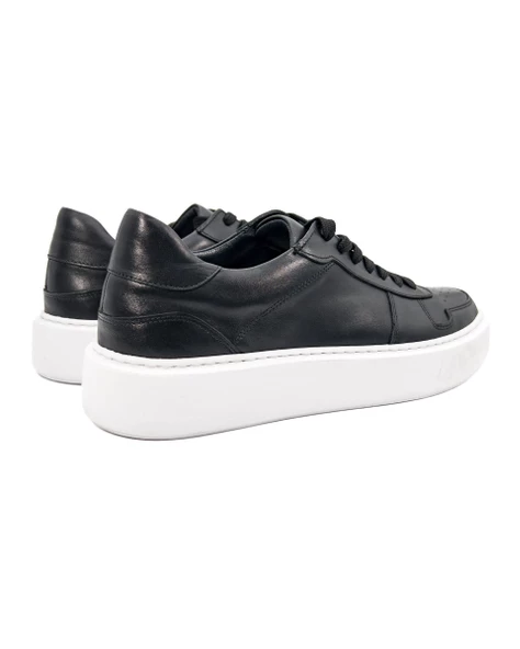 Eşsiz El Yapımı Rush Siyah Hakiki Deri Beyaz Taban Erkek Spor (Sneaker) Ayakkabı - 4