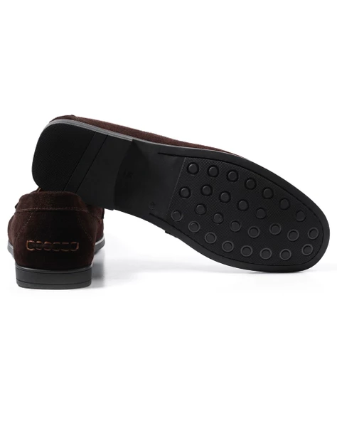 Eşsiz El Yapımı Cordelion Kahve Hakiki Süet Deri Erkek Loafer Ayakkabı - Resim 3