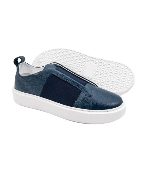 Eşsiz El Yapımı Shadow Lacivert Hakiki Deri Erkek Spor (Sneaker) Ayakkabı - 3